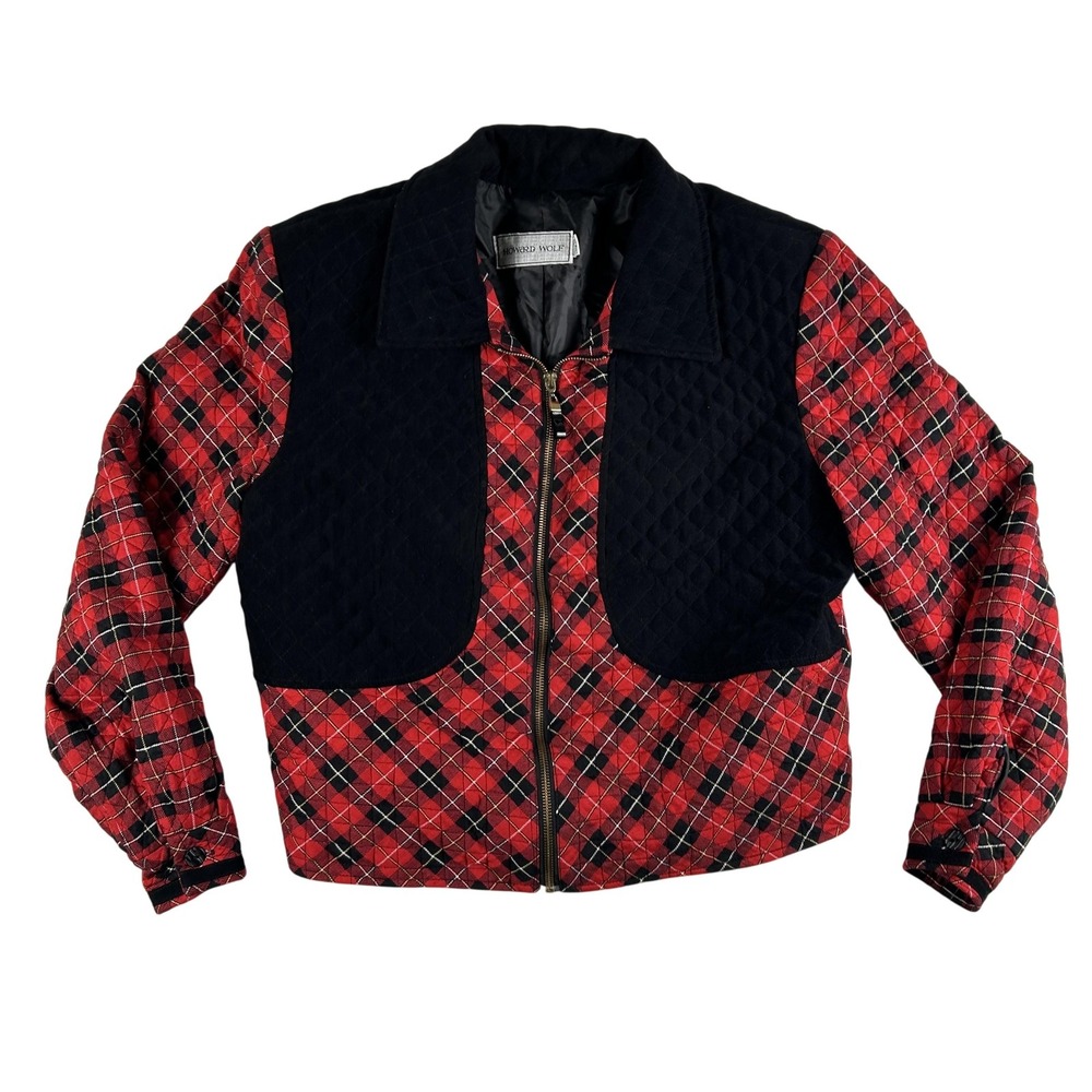 Vintage Howard Wolf Jacket Womens 6 Red‎ Black Plaid Quilted Cropped 80s USA